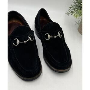 Gucci Women‎ 1955 Horsebit Accent Black Suede Lugged Sole Loafers Size: 5D